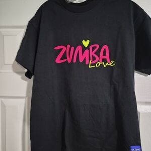 Gildan Kids Black Tee with Pink and Yellow Zumba Design